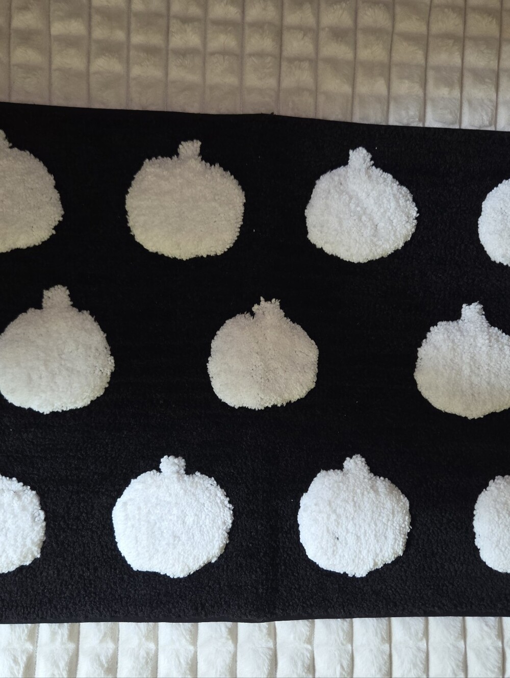 Avanti Black Bath Mat with White Pom Dot Pattern
